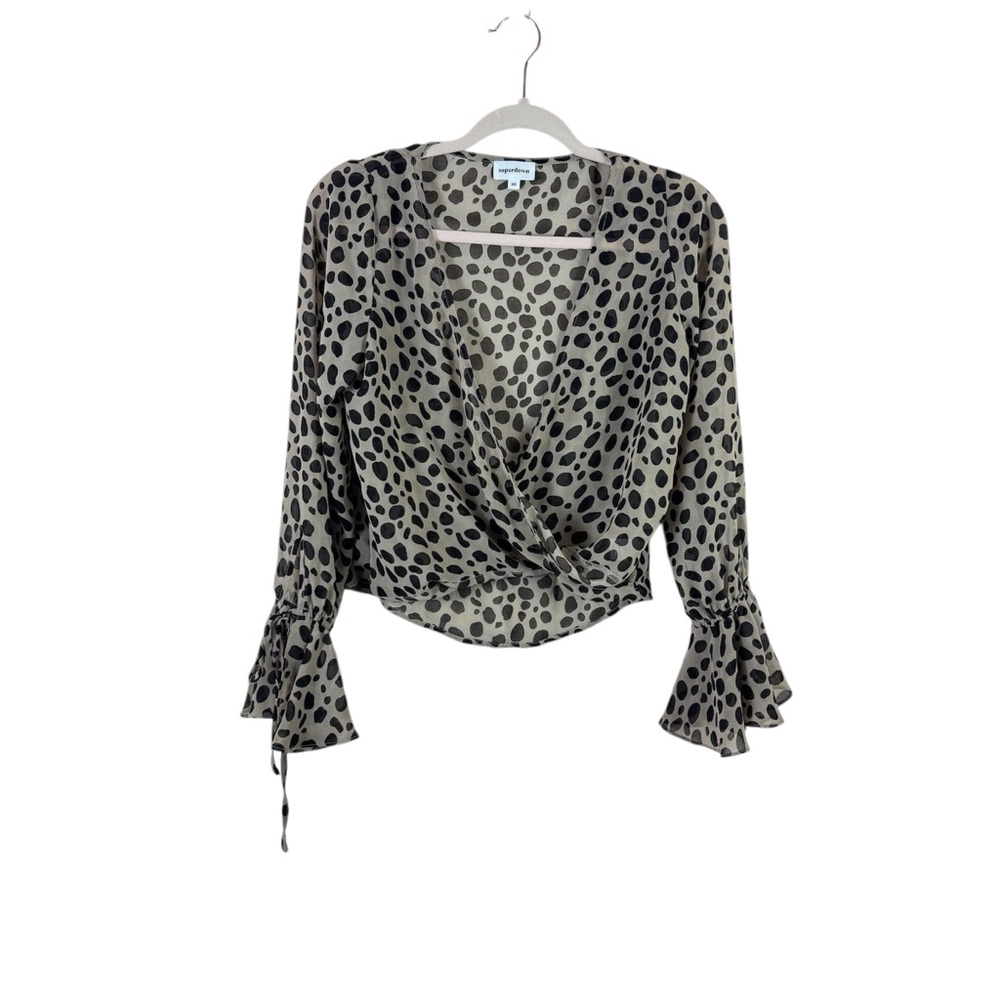 SUPERDOWN womens size XS animal print long sleeve semi sheer blouse